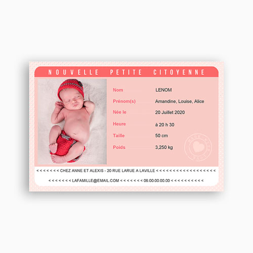 Faire-part original : le faire-part carte d'identité version girlie !